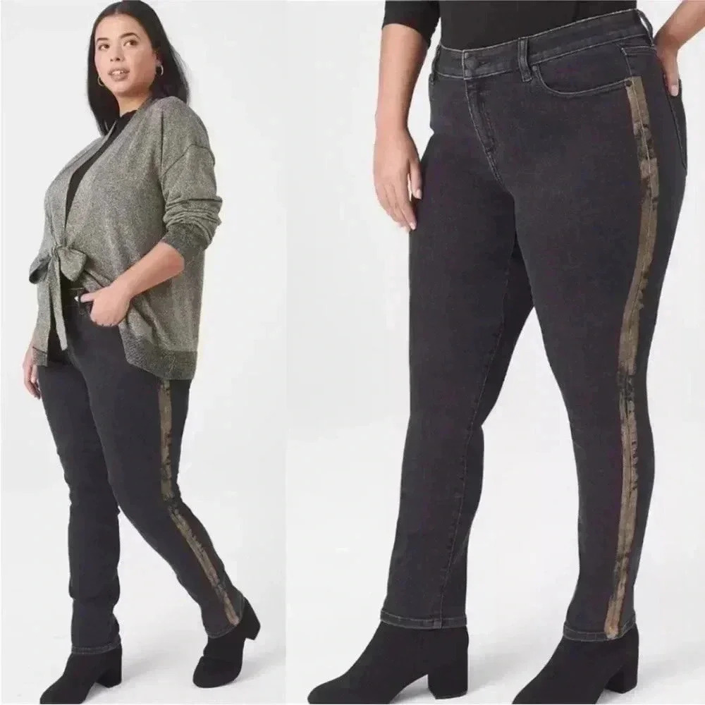 NWT Lane Bryant Signature Fit Mid Rise Gold Stripe Jeans Plus Sz 26